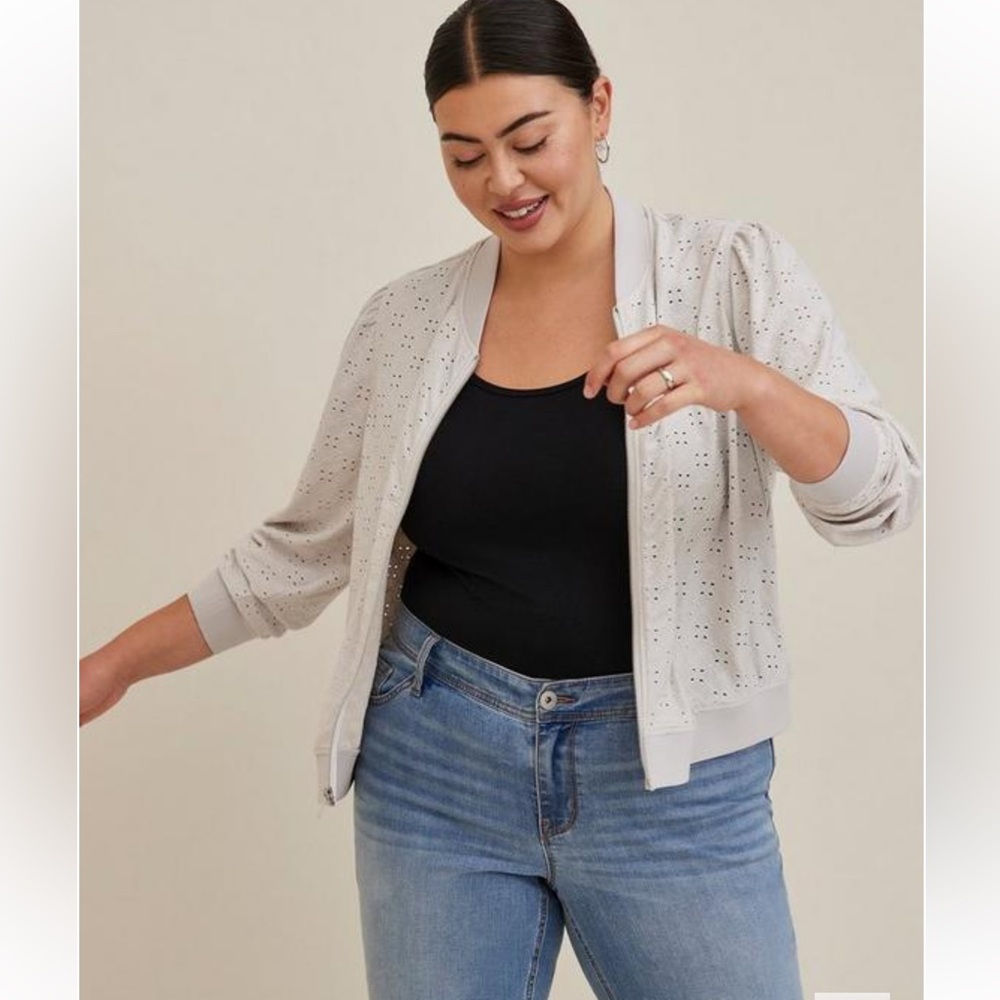 Torrid Lightweight Bomber Jacket - Eyelet Stone - Size 2X